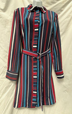 NEXT Women’s Multicoloured Striped Collared Shirt Dress Belted Button Front 12