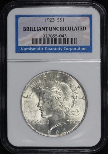 1923 Peace Dollar NGC Brilliant Uncirculated American Flag Label