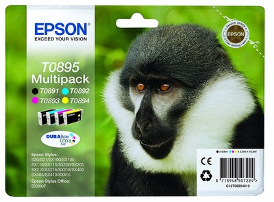 Epson Original T0895 Monkey Multipack Tintenpatronen für Styus SX100 105 SX Sers