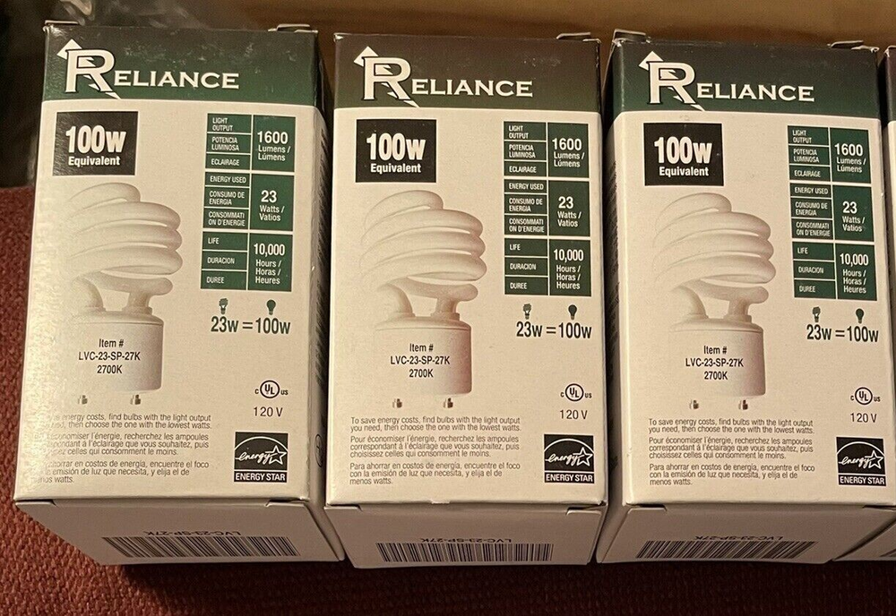 3 Reliance 23W GU24 CFL Spiral Light Bulb 2700K 23W = 100W Warm White 3 Pack set