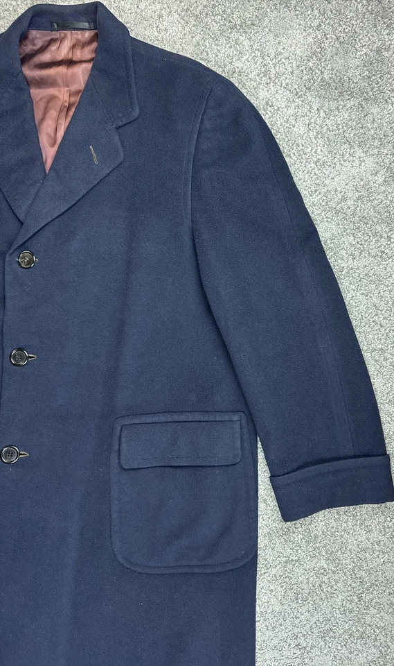 Vintage Saks Fifth Avenue Overcoat Mens 42 Navy Blue Wool Lined Classic Coat 90s - Image 2 of 4