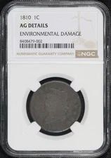 1810 Classic Head Large Cent NGC AG Details Environmental Damage