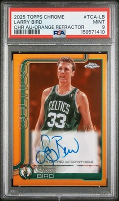 2025-26 Topps Chrome Larry Bird True Orange Refractor Auto /25 PSA 9 Celtics
