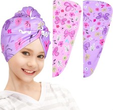  Pink/Purple Butterfly Microfiber Hair Towel Wrap for Kid Rapid Drying Towel Abs