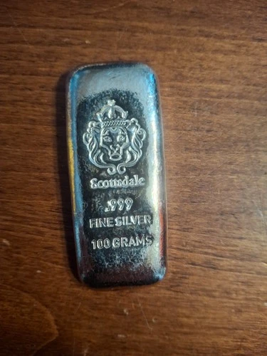 100 Gram Cast Silver Bar by Scottsdale Mint .999 Silver Bullion - 100g  #A130