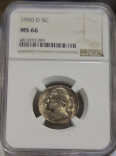 1950 D US Jefferson Nickel 5c NGC MS66 (Key Date)