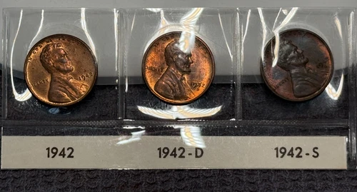 AU/UNC 1942 P-D-S Lincoln Wheat Cent Year Set