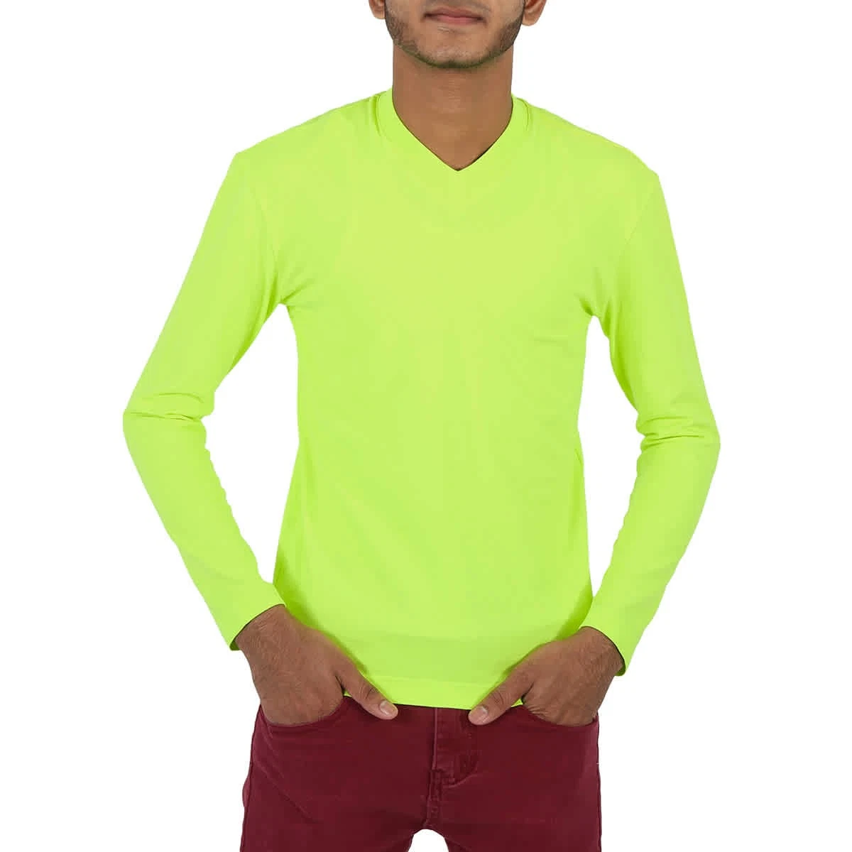 Balenciaga Men's Fluo Yellow Crewneck Long-Sleeve Top, Size X-Small