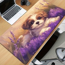 40 90cm1pc Extra Large XXL Mouse Pad - Cute Fluffy Puppy in Purple Lavender Fiel