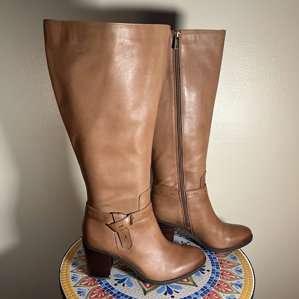 Naturalizer Kamora  Womens Sz 9M Light Brown Leather Wide Calf Knee Tall Boots - Image 3 of 4