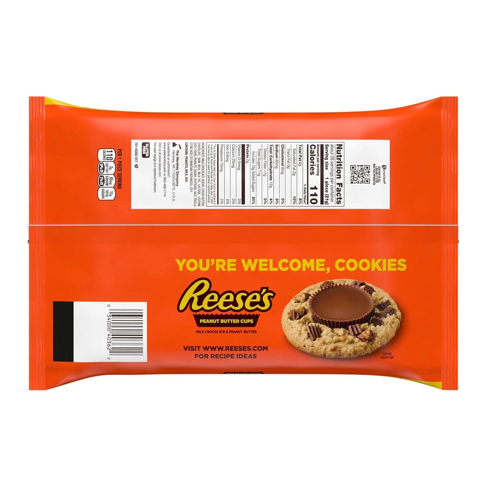 Tazas de mantequilla de maní tamaño bocadillo chocolate con leche REESE'S, bolsa Jumbo de dulces, 19,5 oz Foto 2 de 4