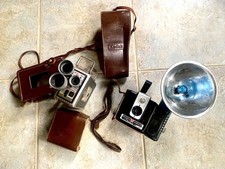 Vintage Kodak Brownie Hawkeye Flash Model Camera And Brownie Movie Camera