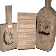 c1910 Antique Japanese Kashigata Carved Wood Cookie Mold lot
