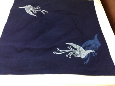 Vintage Cotton Fabric Phoenix Design Navy & White 41' x 42''  Japanese 1980's