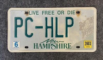 2003 New Hampshire Vanity License Plate PC-HLP Nice NH Personal Computer Help 03