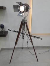 Antique Theatre Marine Searchlight Nautical 3 Fold Wooden Tripod Base Spotlight