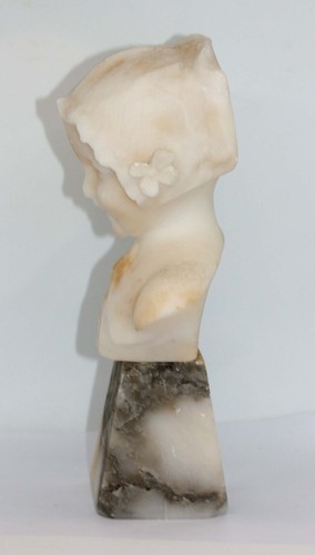 ANTIQUE CARVED ALABASTER BUST ‘LITTLE DUTCH GIRL’ ON MARBLE BASE c.1900 - Picture 5 of 21