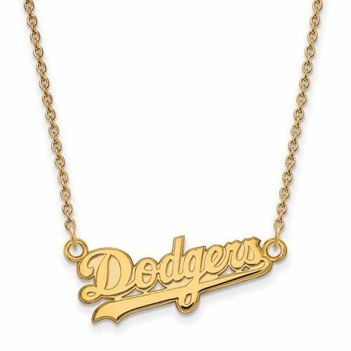 10k Gold Los Angeles Dodgers Script Small Pendant 18 in Necklace - Picture 1 of 1