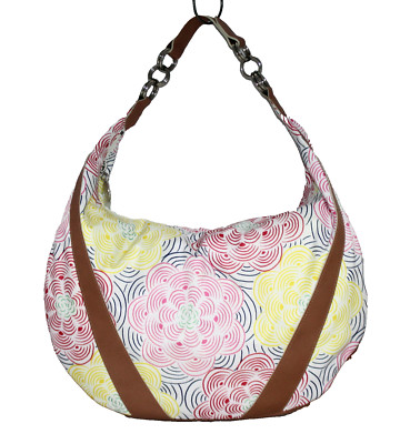 LESPORTSAC Large Studio Borneo Crescent Shoulder Bag White Yellow Pink Floral