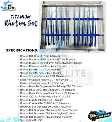 Titanium Rhoton Micro Dissector Set Of 20 PCs Neurosurgery Instrument Tray