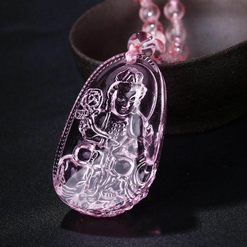 Buddha Necklace Pendant Lucky Stone Gemstone Chain Hand-carved Jewelry Pink New - Picture 14 of 19