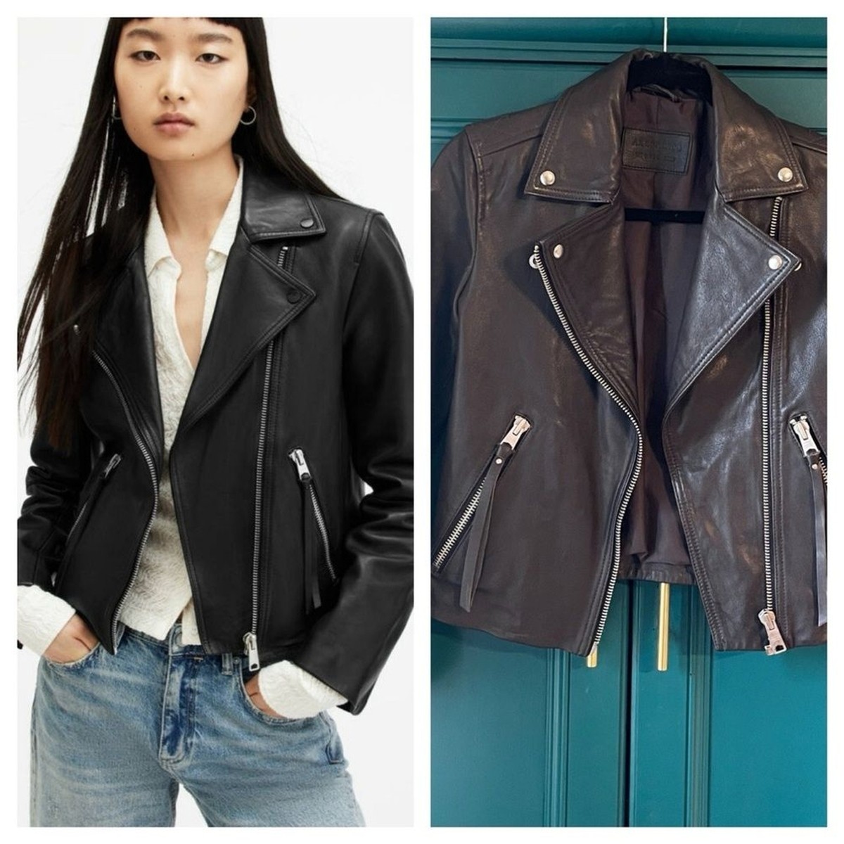 All Saints Dalby Slim fit Leather Jacket Biker Motorcycle Moto Sz