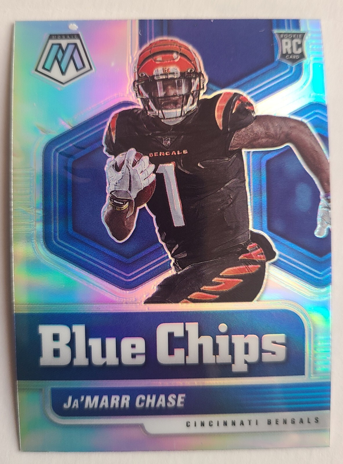 2021 MOSAIC JA'MARR CHASE BLUE CHIPS RC INSERT #7 SILVER REFRACTOR