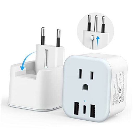 European Travel Plug Adapter Foldable International Power Plug Adapter White