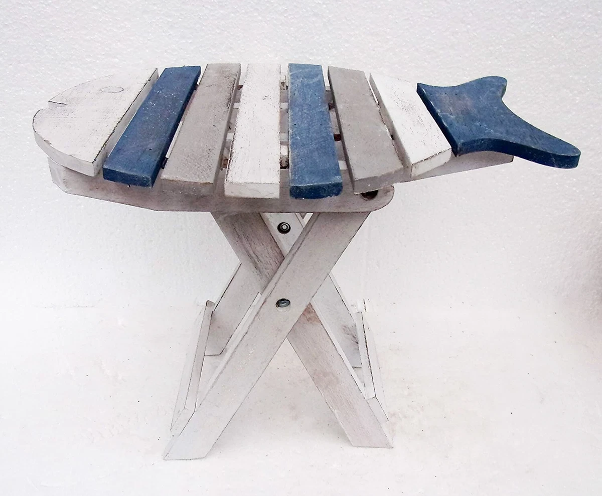 Folding Rustic Fish Table Blue Grey White Shabby chic Table Folding Boho Table