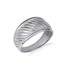 Sterling Silver Beaded Ribbed Band Ring