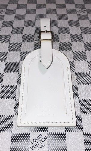 Authentic Louis Vuitton Large White Leather & Gold Hardware Name Tag. - Picture 2 of 10