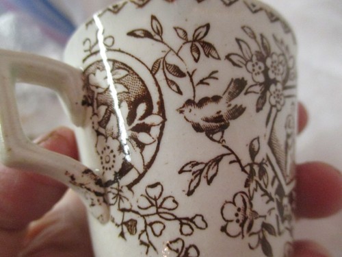 Antique England C.A. & Sons brown Transferware Child's Cup Little Mae w/ Dog Cat - Picture 3 of 5