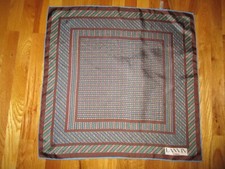 Lanvin Paris Brown Blue Green Geometric 100 Silk Square Scarf 26" France