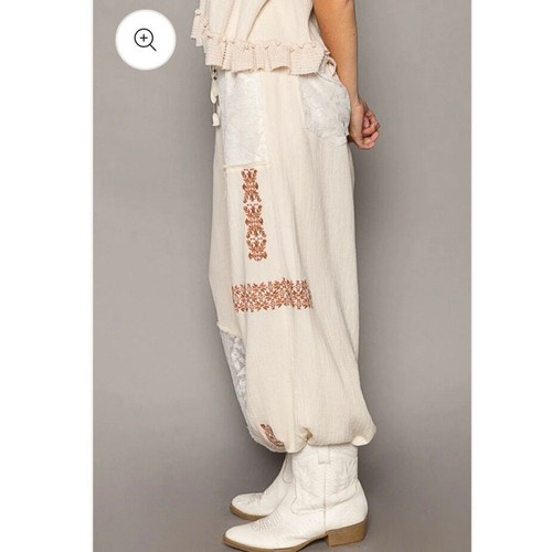 POL pants medium New Double Gauzed Embroidered Lace Pantaloons hippie festival - Picture 3 of 14