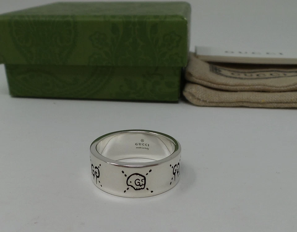 Anel Gucci TAMANHO 9 EUA Ghost Skull unissex masculino feminino prata esterlina - Imagem 2 de 4