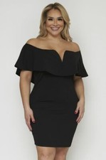 Womens Plus Size Black Bodycon Dress 1X V Neck Ruffled Neckline