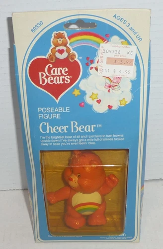 CARE BEARS KENNER 1982 VINTAGE POSEABLE FIGURE CHEER BEAR 3.25" #60330 SEALED