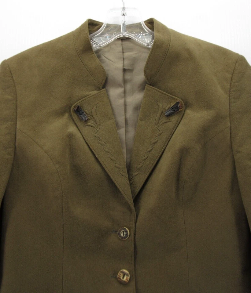 Blazer Loden Frey Mujer Pequeño Verde Imitación Cuero Trachten Chaqueta Abrigo Austria 40 Foto 2 de 4