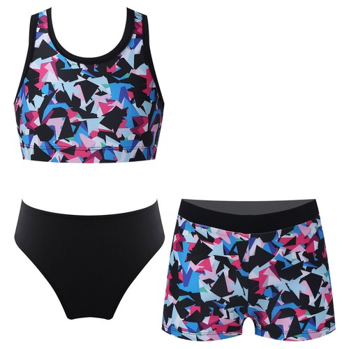 Traje de baño para niñas de 3 piezas estampado bikini con camiseta sin mangas pantalones cortos calzoncillos - Imagen 31 de 54