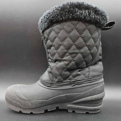 Tundra Snowdrift Snow Boots Girls 2 Black Quilted Faux Fur Accents - Picture 5 of 18