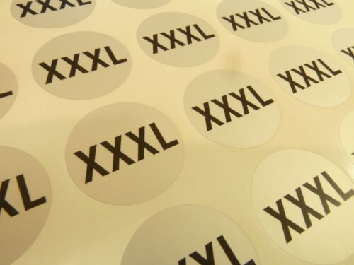 Mens Clothes Size Stickers Black on Silver Round Self-Adhesive Clothing Labels - Picture 9 of 9