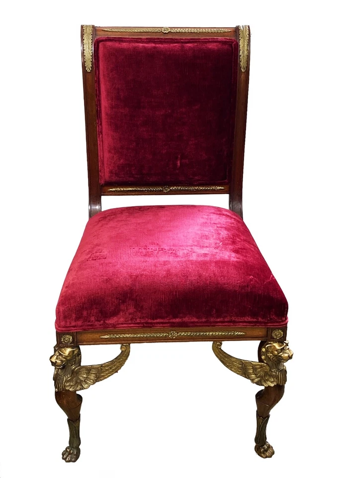 #7004 Silla rara de finales del XIX Imperio Francés con soportes de bronce Foto 3 de 4