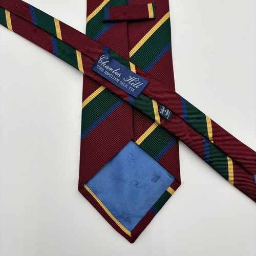 Corbata Charles Hill Repp para Hombres 100% Seda Granate Verde Tradicional Rayas Inglaterra - Imagen 4 de 8