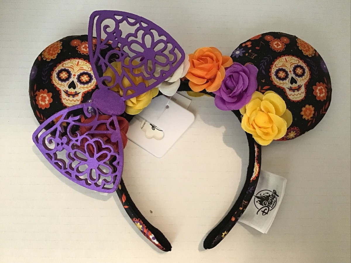 Disney Parks EPCOT Coco Day Of The Dead Sugar Skull With Flowers Minnie Ears EUC EVERYONE Will Be Wearing Disney main image 3