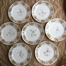 Set 7 FRENCH Old Paris Porcelain Dessert Salad Bread Plates possibly LE TALLEC