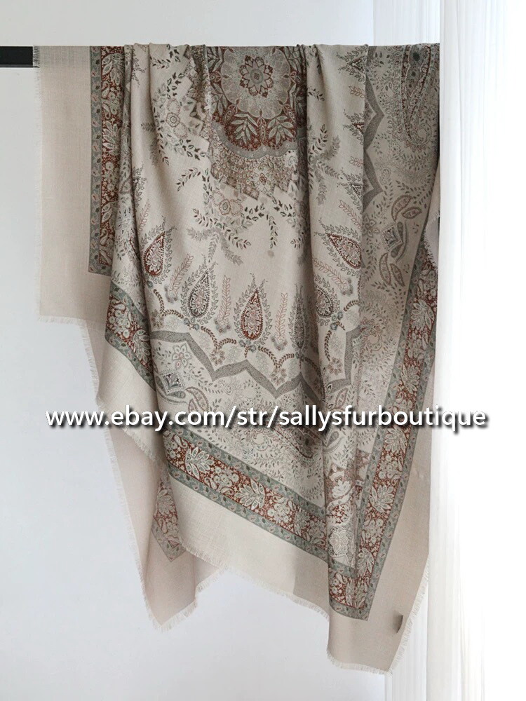 Sallys Jacquard 70% Cashmere 30% Silk Wrap Scarf Paisley Print 2 Face Shawl 53