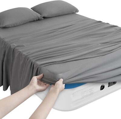 Magik & Kover Queen Sheet Set for Air Mattress - 4 Piece 4PC-Queen, Gray 