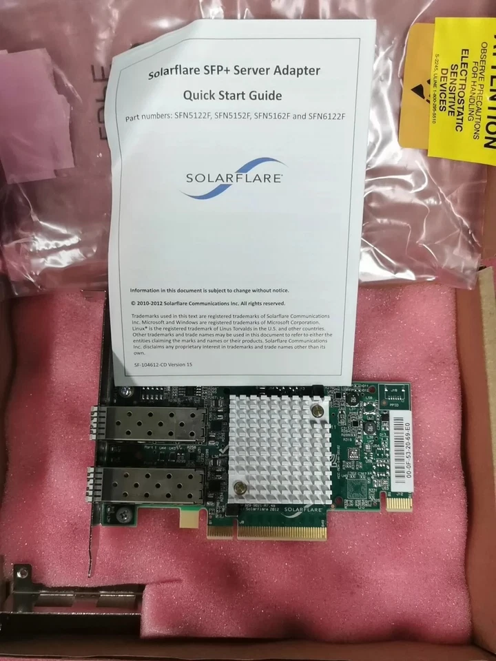 NEW LENOVO SF5122F DUAL 10GBE SFP ONLOOKERS SOLARFLARE SFP+ SERVER ADAPTER - Image 3 of 3