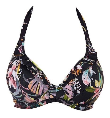 Top de bikini Freya Tahiti Nights negro talla 28G con aros cuello halter nuevo - Imagen 9 de 12