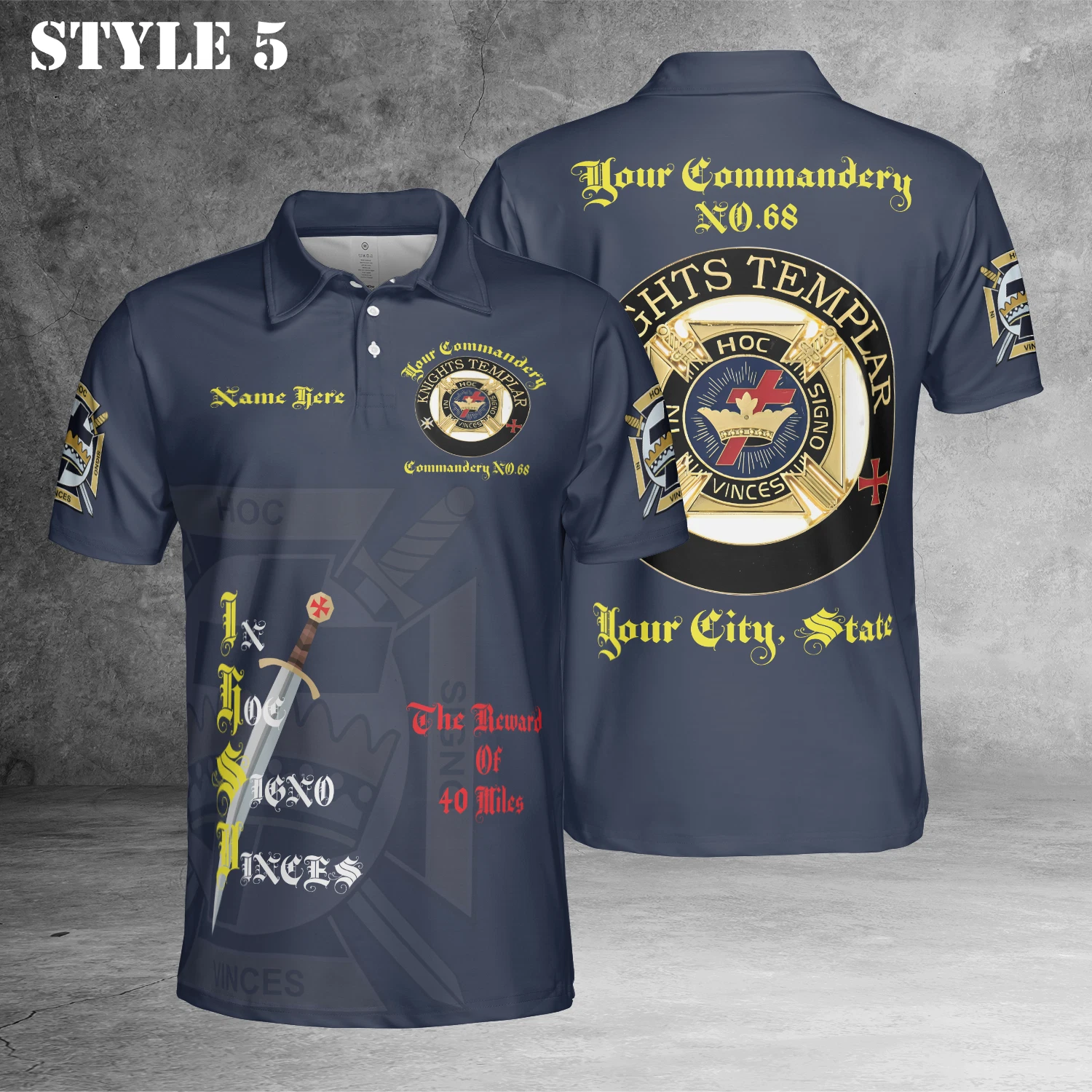 Customize Name Masonic Knights Templar Commander 3D Polo